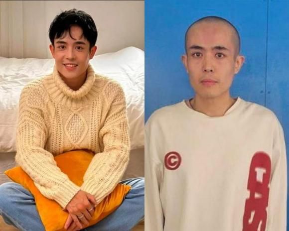 태국에서 실종됐던 중국 배우 왕싱의 원래 모습(왼쪽 사진)과 미얀마에서 삭발된 채 발견된 뒤의 모습. 왕싱은 자신이 범죄 조직에 납치됐다고 주장했다. 홍콩 사우스차이나모닝포스트 홈페이지 캡처