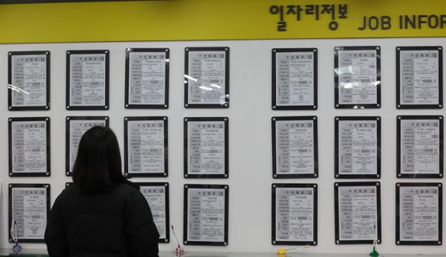 서울 마포구 서울서부고용복지플러스센터에서 한 구직자가 14일 구인정보를 보고 있다. 연합뉴스