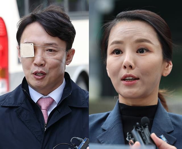이정섭(왼쪽 사진) 대전고검 검사와 강미정 조국혁신당 대변인. 연합뉴스