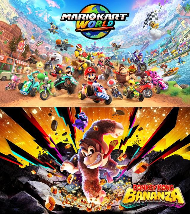 닌텐도의 새 게임기 '닌텐도 스위치 2'의 대표 게임으로 공개된 '마리오 카트 월드'(위 사진)와 '동키콩 바난자'. 닌텐도 제공