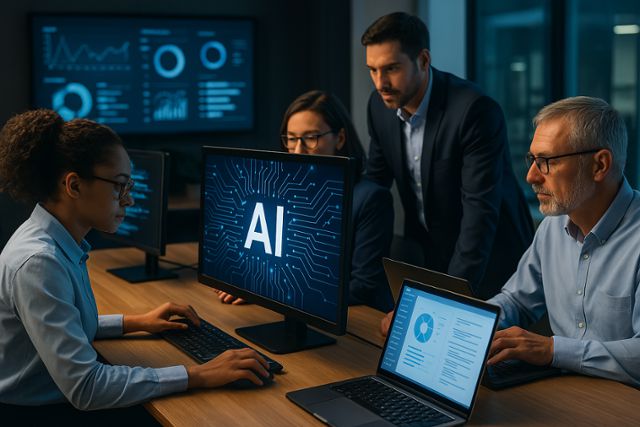 AI를 업무에 적극적으로 활용하는 직장의 모습을 그려달라는 주문에 챗GPT가 생성한 이미지이다. 챗GPT 캡처