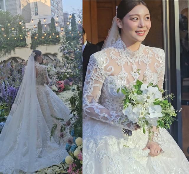 화사한 미소와 함께 입장 중인 신부 에일리. 유수경 기자