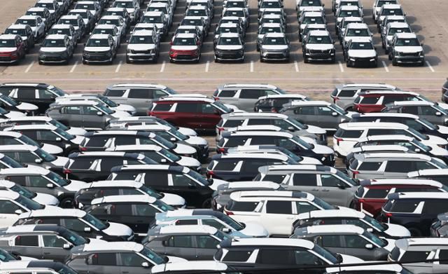 수출용 자동차들이 8일 경기 평택항에 세워져 있다. 연합뉴스