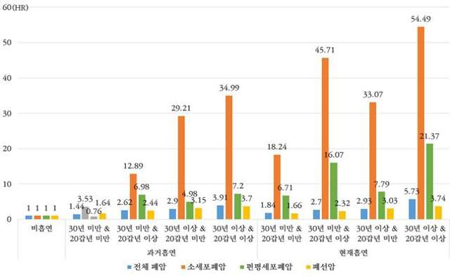 흡연력에 따른 폐암 발생 위험도. 국민건강보험공단 제공