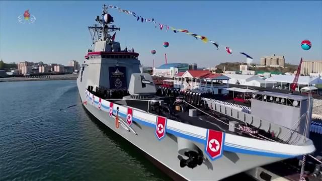 북한의 5,000t급 신형다목적구축함 '최현호' 모습. 조선중앙TV 캡처