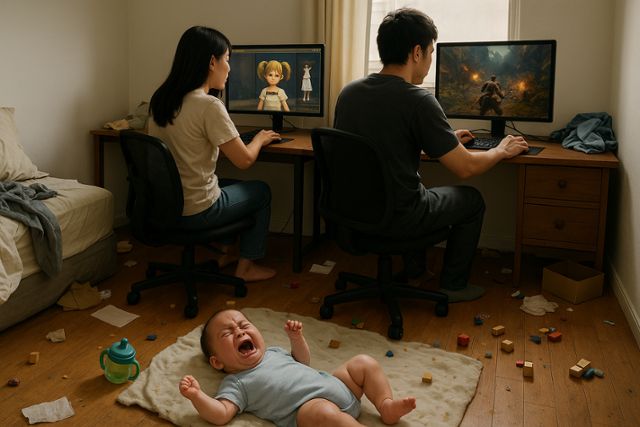 부부가 아이를 방치하고 게임에 몰두하는 아동학대 사건은 국내서 심심치 않게 보도된다. 챗GPT 생성 이미지