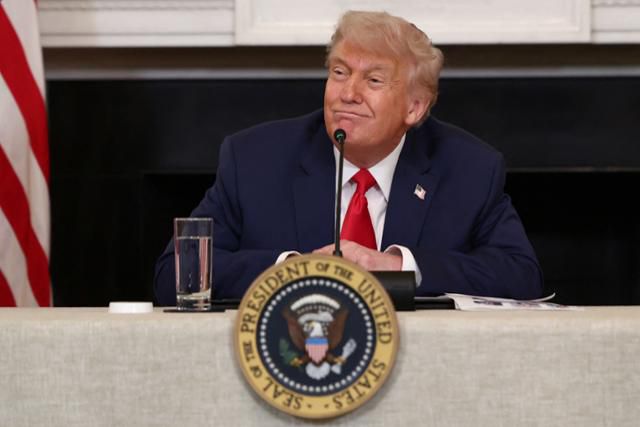 도널드 트럼프 미국 대통령이 9일 워싱턴 백악관에서 열린 대미 투자 촉진 좌담회에 참석하고 있다. 워싱턴=로이터 연합뉴스