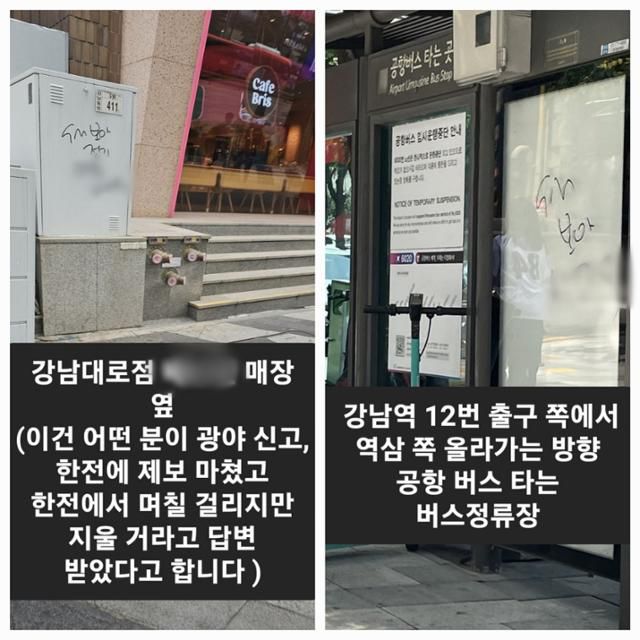 10일 X에 올라온 강남역 인근 보아를 언급하는 악성 문구 사진. X 캡처