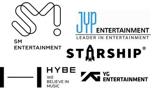 SM엔터테인먼트, YG엔터테인먼트, 스타쉽엔터테인먼트, JYP엔터테인먼트, 하이브 로고. 각 사 제공