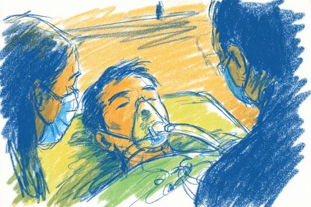 인공지능으로 그린 환자와 가족들의 모습. 그래픽=손영하 기자·미드저니