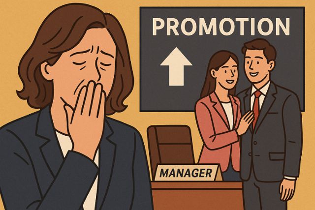 20대 후배가 회사 대표의 동생과 연애한다는 이유로 초고속 승진했다는 사연이 소개됐다. 챗GPT로 생성한 이미지. 김민기 인턴기자