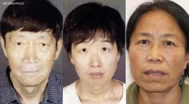 미국에서 아동학대 등 혐의로 경찰에 체포된 중국계 미국인 구오준 쉬안(왼쪽 사진부터), 실비아 장, 춘메이 리. 아카디아 경찰 제공