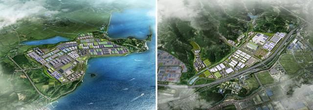 경남 우주항공 국가산단이 들어서는 사천지구(왼쪽)와 진주지구 조감도. LH 제공