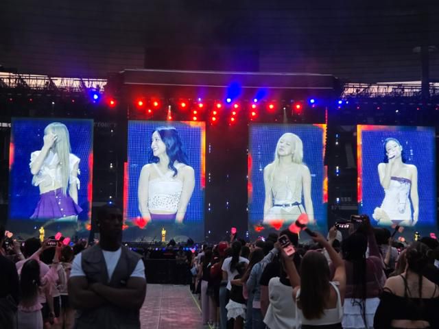 2일 블랙핑크 월드투어 콘서트가 열린 프랑스 파리 스타드 드 프랑스 경기장에서 현지팬들이 환호하고 있다. 파리=정승임 특파원