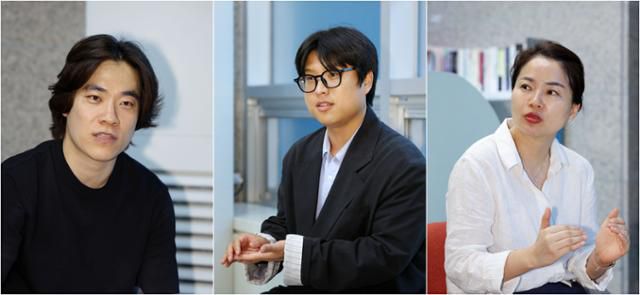 지난 한학기 동안 AI교과서로 수업을 진행한 대구 동덕초 구종서(왼쪽부터) 교사, 복현중 정동진 교사, 월서초 방정선 교사가 지난달 17일 대구교육청에서 AI교과서 사용 후기와 발전 방향에 대해 설명하고 있다. 김재현 기자