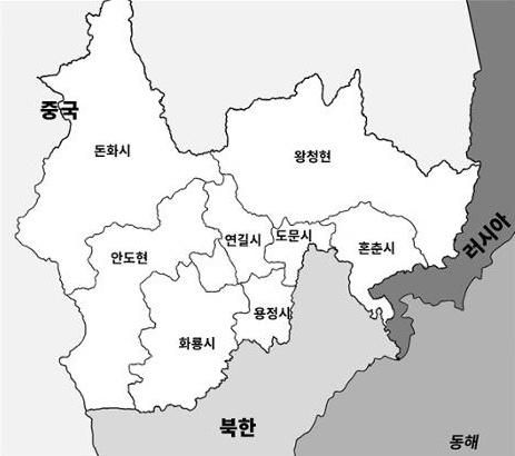 중국 옌볜을 구성하는 6개 시와 2개 현. 생각의힘 제공