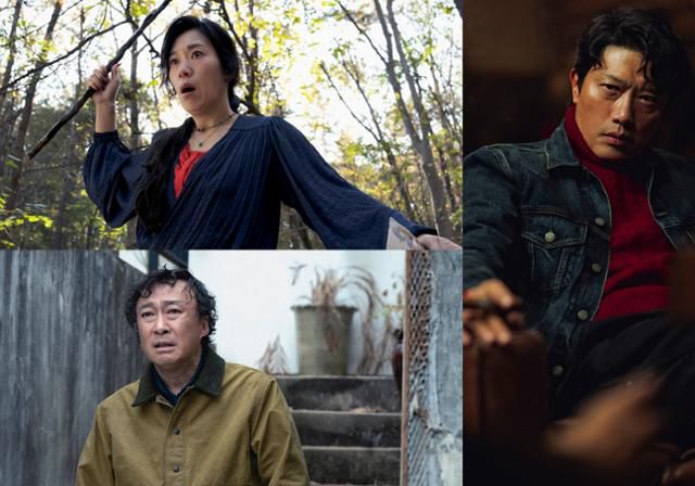 영화 '어쩔수가없다'에서 구범모(왼쪽 위부터 시계방향으로), 최선출, 아라 역을 각각 연기한 이성민 박희순 염혜란. CJ ENM 제공