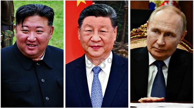 중국 베이징에서 3일 열리는 전승절 80주년 기념식에 참석하는 김정은(왼쪽) 북한 국무위원장과 시진핑(가운데) 중국 국가주석, 블라디미르 푸틴 러시아 대통령. 평양·베이징·모스크바=조선중앙통신·신화·AP 연합뉴스