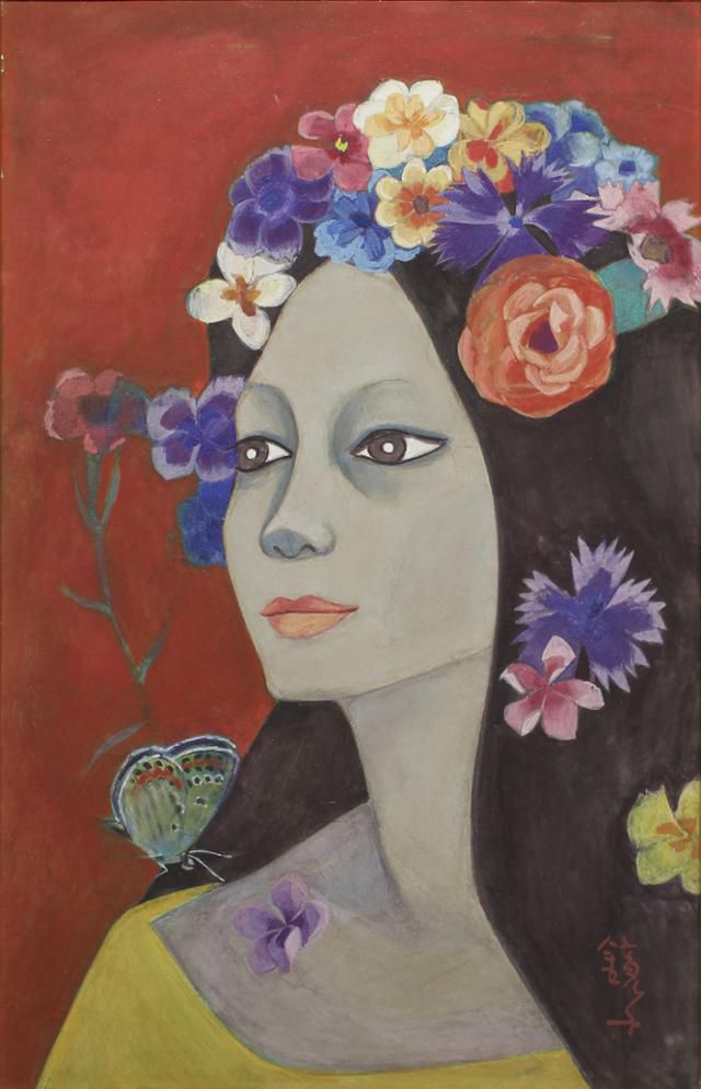 천경자의 대표작 중 하나로 꼽히는 '고(孤)'는 화려한 꽃과 날아드는 나비 등으로 아름답게 표현됐지만, 제목은 '고독하다'는 뜻의 한자 '고'를 썼다. 김현주 서울미술관 전시기획팀장은 슬픈 외로움이 아니라 내면을 진정으로 마주한 행복한 고독이라고 설명했다. 서울미술관 제공