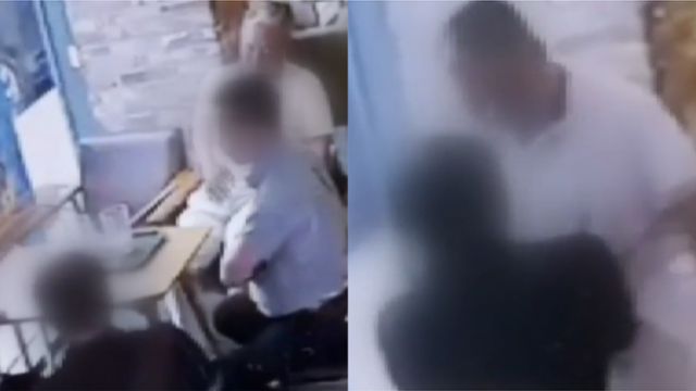 한국농아인협회 간부가 농아인 직원 앞에서 바지를 내리고 이를 말리려는 직원에게 손을 드는 장면이 담긴 CCTV 화면. JTBC 뉴스 캡처