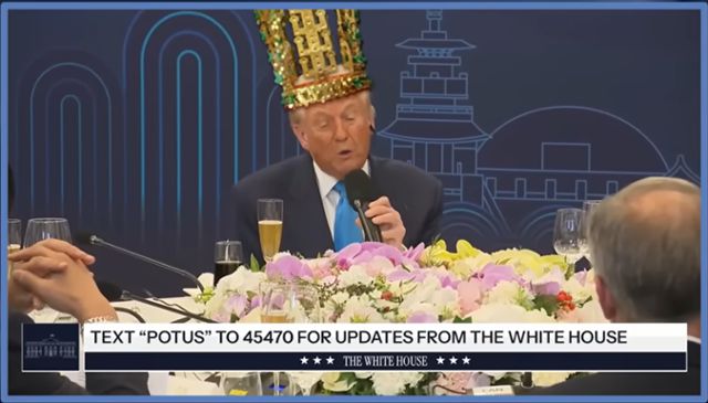 미국 ABC방송 '지미 키멀 라이브'에 등장한 도널드 트럼프 미 대통령의 '신라 금관' 합성 영상. 인공지능(AI)으로 제작된 영상이다. 유튜브 영상 캡처