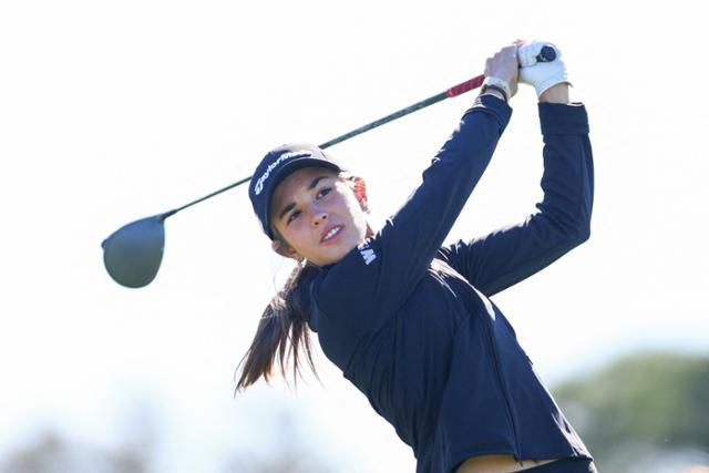 카이 트럼프가 14일(한국시간) 미국 미국 플로리다주 벨에어의 펠리컨 골프클럽(파70)에서 열린 LPGA 투어 더 안니카 드리븐 바이 게인브리지 앳 팰리컨(총상금 325만 달러) 1라운드 11번 홀에서 티샷을 하고 있다. 벨에어=AFP 연합뉴스