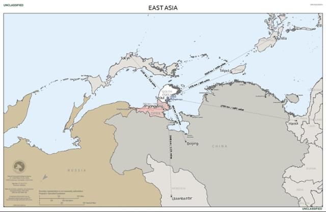주한미군이 17일 홈페이지에 게시한 동쪽이 위인 지도. 주한미군 홈페이지 캡처