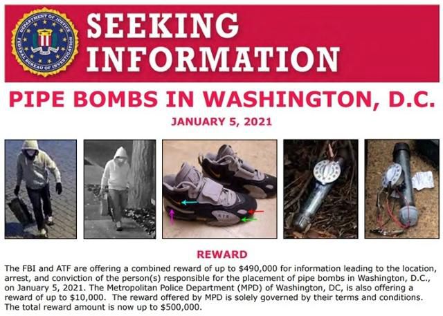 2021년 1월 6일 의회 폭동 전날 민주당과 공화당 전국위원회 청사에 폭탄을 설치한 용의자를 수배하는 미국 연방수사국(FBI)의 홍보물. FBI 홈페이지 캡처