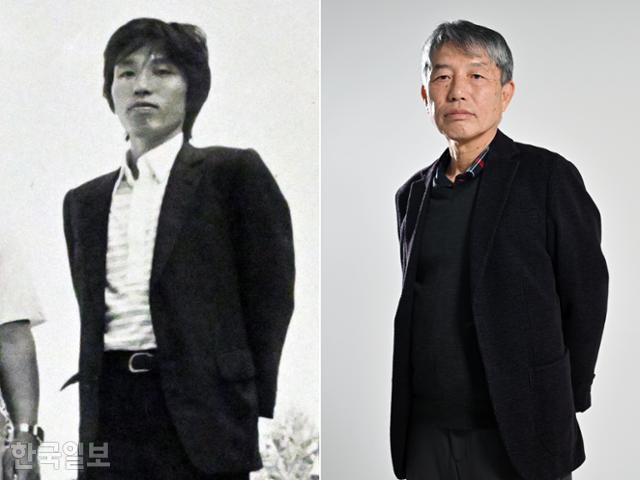 유동성 전 한국일보 기자가 11월 25일 전북 전주시의 한 스튜디오에서 본보와 인터뷰를 하고 있다. 왼쪽은 유 전 기자의 젊은 시절 모습. 전주=민경석 기자