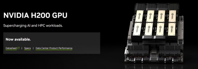 엔비디아 홈페이지에 소개된 그래픽처리장치(GPU) 'H200'. 엔비디아 홈페이지 캡처
