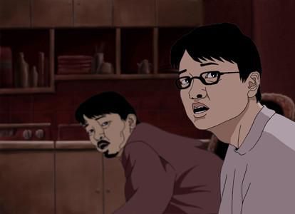 연상호 감독의 단편 애니메이션 '지옥'(2002)의 주인공 '나'(오른쪽)는 연 감독과 닮은 꼴이다.