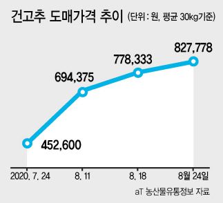 유례 없는 긴 장마와 집중호우 영향으로 채솟값이 급등한 가운데, 고춧가루 등 양념류 가격까지 뛰고 있다. 코로나19 영향으로 손님은 뚝 끊겼는데 식재료 값은 안 오른 것이 없다보니 외식 자영업자들의 한숨이 깊다. 고공행진 중인 배춧값에 더해 각종 양념채소와 고춧가루 가격도 오르면서 포장김치 가격도 꿈틀대고 있어 자영업자와 소비자 주머니 부담은 더욱 커질 것으로 보인다.