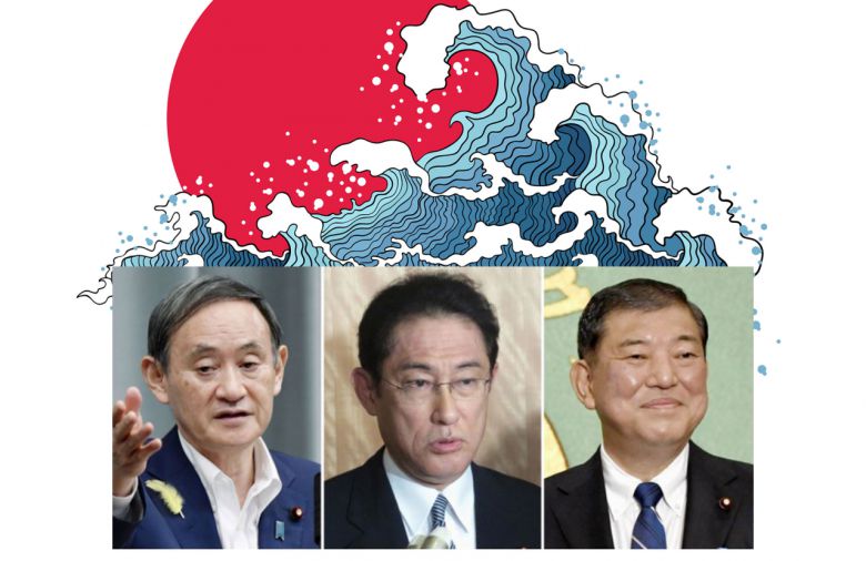 차기 일본 총리 유력 후보로 꼽히는 3인. (왼쪽부터) 스가 요시히데(菅義偉) 관방장관, 기시다 후미오(岸田文雄) 자민당 정무조사(정조)회장, 이시바 시게루(石破茂) 전 자민당 간사장. [연합, 123rf]