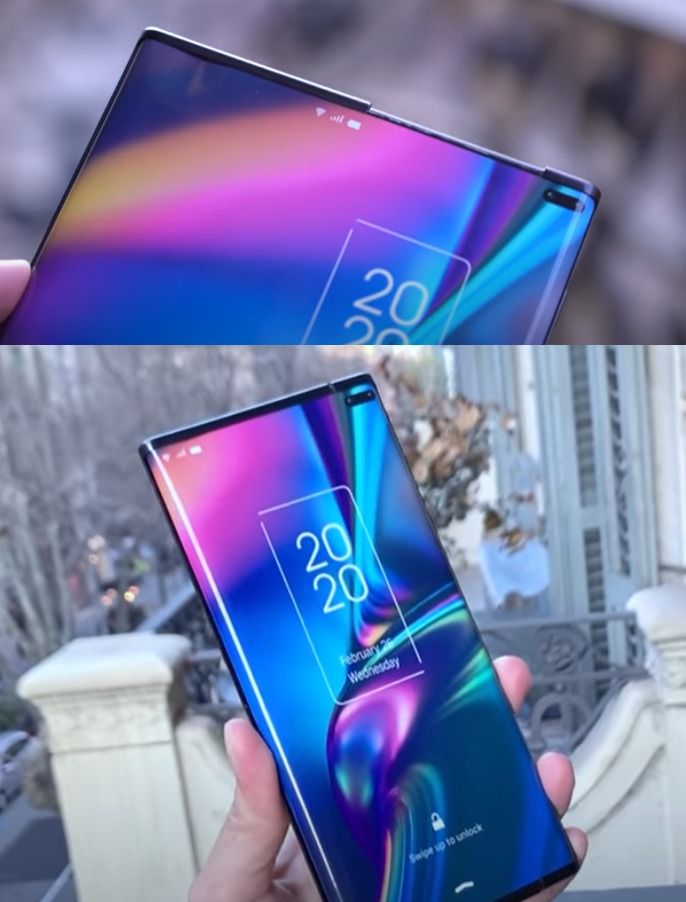 유튜브 채널 가젯매치(gadgetMatch)에 올라온 중국 스마트폰 제조사 TCL의 롤러블폰 렌더링 이미지. 한쪽을 당겨 디스플레이 크기를 키우는 형태로, LG전자의 롤러블폰과 유사한 모습이다. [유튜브 채널 gadgetMatch 영상 캡처]