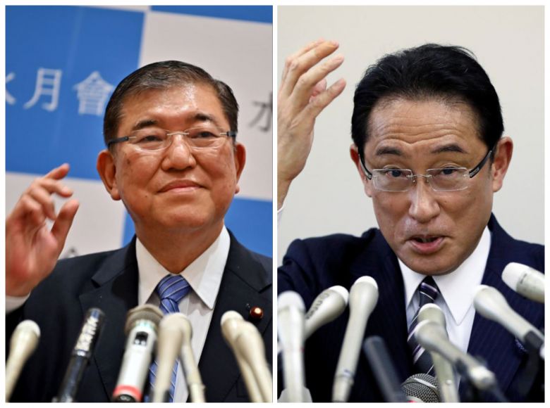 이시바 시게루(石破茂·왼쪽) 전 자민당 간사장과 기시다 후미오(岸田文雄) 자민당 정조회장. [로이터]
