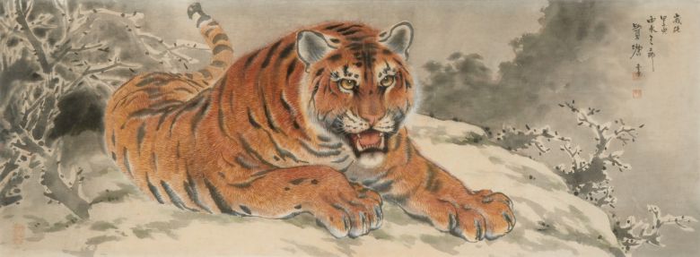 노당 서정묵, 설호도(雪虎圖), 비단에 채색, 51 x 140cm, 1974. 코리아나미술관 소장 [사진제공=코리아나미술관]