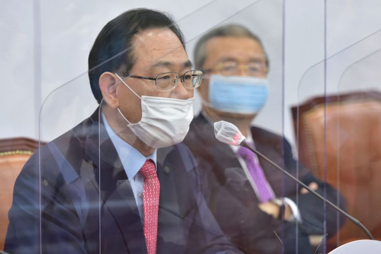 주호영 국민의힘 원내대표가 21일 오전 국회에서 열린 비상대책위원회의에서 발언하고 있다. [연합]