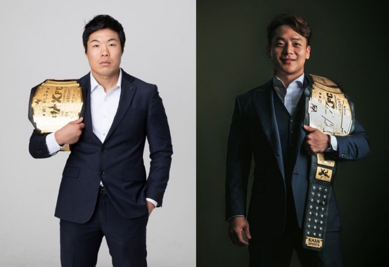 웰터급 챔프 이지훈과 미들급 챔프김준화(왼쪽부터)의 웰터급 타이틀전이 마련됐다. [MAX FC 제공]