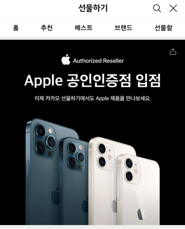 카카오톡 선물하기에 공식 입점한 애플[카카오톡 선물하기 캡처]