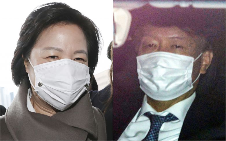 추미애 법무부 장관(왼쪽)이 지난 2일 오전 경기도 과천 정부과천청사 내 법무부로 출근하고 있다. 비슷한 시각 윤석열 검찰 총장이 윤석열 검찰 총장이 서울 서초구 서초동 대검찰청으로 출근하고 있다. [연합]