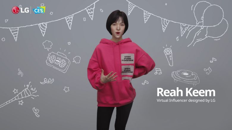 LG전자가 디자인한 가상인간 '래아'가 프레스 콘퍼런스에서 혁신 기술을 소개하고 있는 모습 [LG전자 제공]