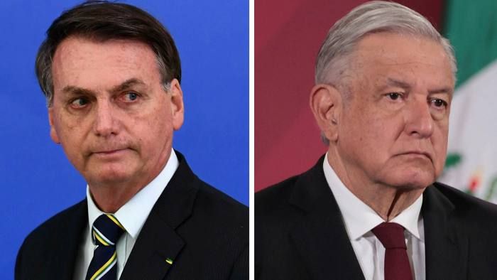 (왼쪽부터) 자이르 보우소나루 브라질 대통령과 안드레스 마누엘 로페스 오브라도르 멕시코 대통령. [게티이미지]