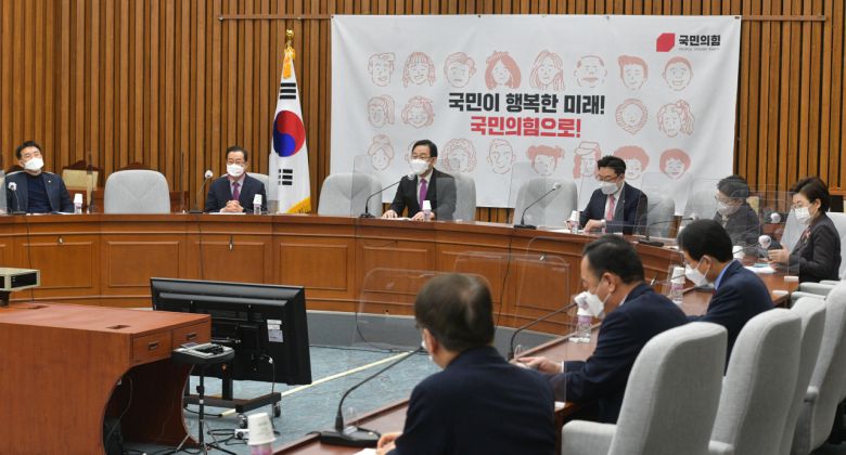 주호영 국민의힘 원내대표가 9일 국회에서 열린 원내대책회의에 참석, 발언하고 있다. [헤럴드경제=이상섭 기자]