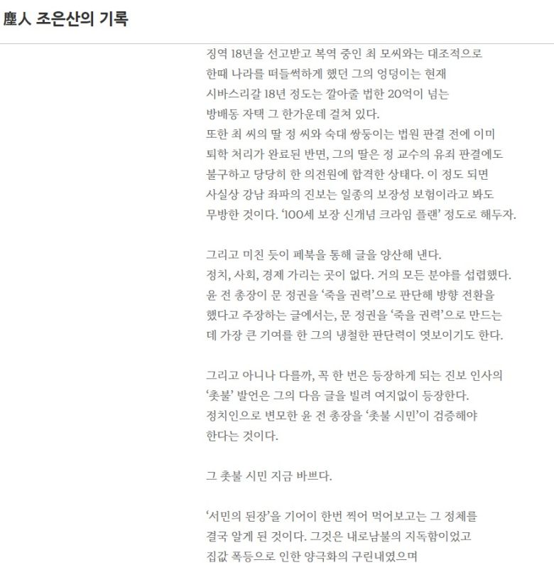 논객 조은산 블로그 일부 캡처.