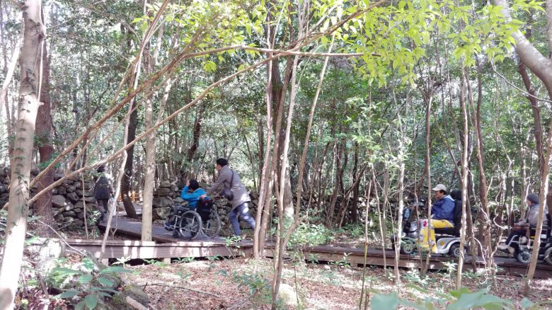 장애인도 휠체어로 등산하는 서귀포 치유의 숲.