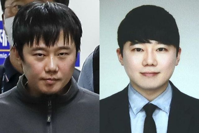 '신당역 살인 사건'으로 구속된 전주환. 왼쪽은 검거 이후 이송과정에서 찍힌 사진이고 오른쪽은 신상공개를 통해 공개된 증명사진.[연합]