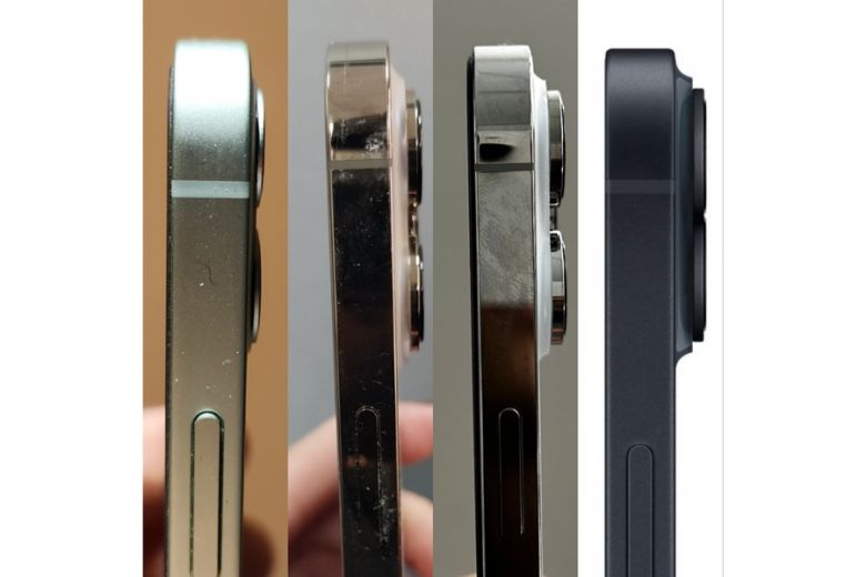 아이폰 카메라 돌출 정도 비교 왼쪽부터 아이폰 12, 13, 14, 15(예상 이미지). [이영기 기자/20ki@]