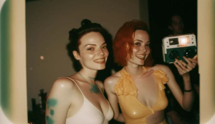 생성 AI 프로그램 ‘미드저니’로 생성한 하우스파티를 즐기는 여성들 이미지. [트위터 @mileszim 캡처]