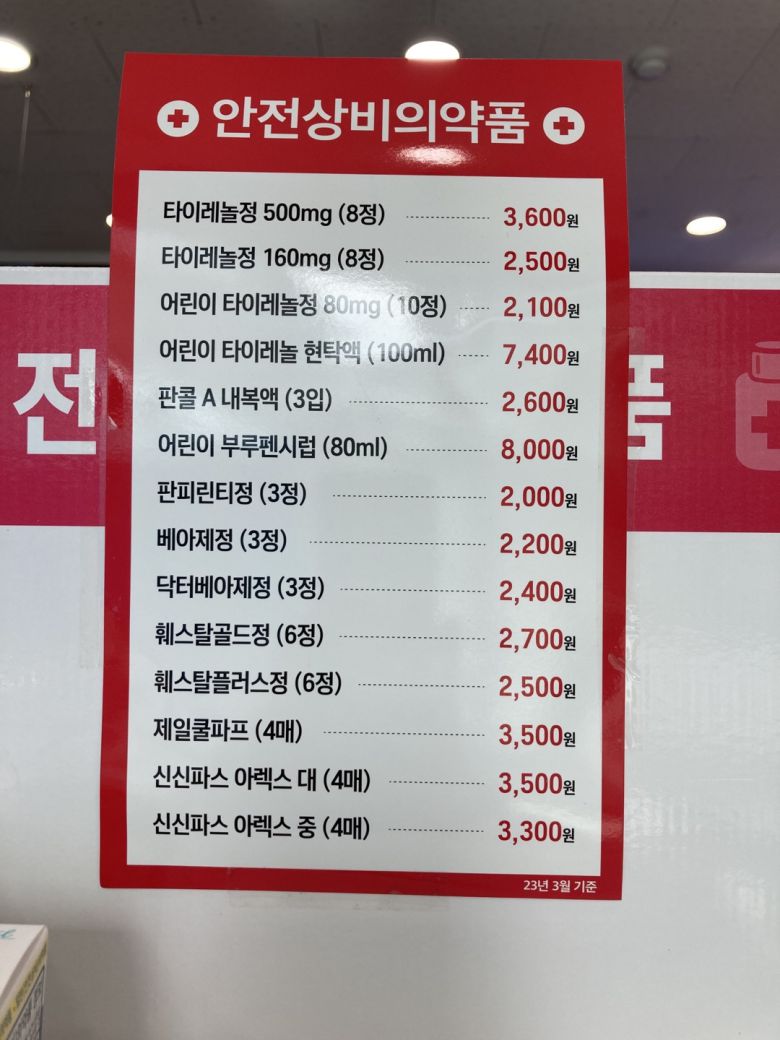 편의점에서 판매 중인 안전상비의약품 가격표[손인규 기자]