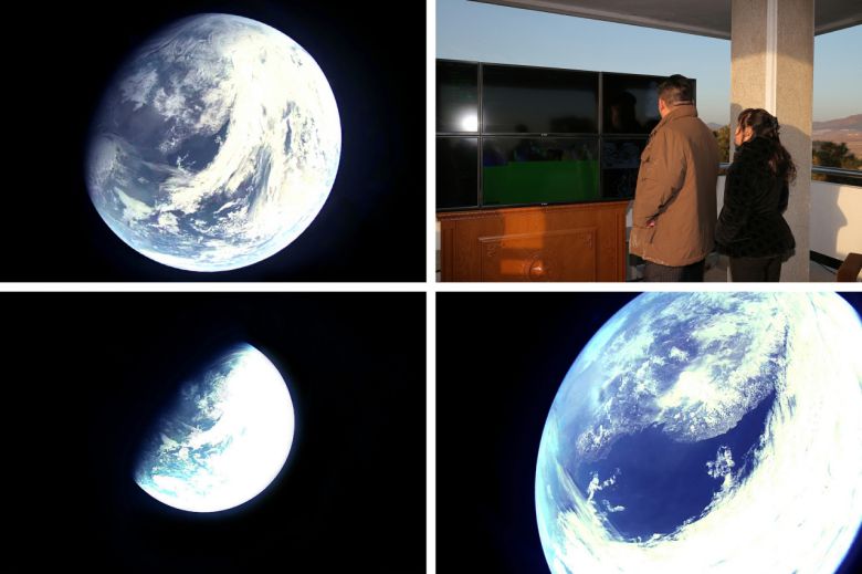 북한 노동당 기관지 노동신문은 17일 김정은 국무위원장이 전날 대륙간탄도미사일(ICBM) ‘화성-17형’ 발사훈련을 현지지도했다고 보도했다. 신문은 화성-17형 발사 장면과 김 위원장이 둘째 딸 김주애와 함께 참관한 모습, 그리고 화성-17형이 촬영한 것으로 추정되는 지구 사진 등을 공개했다. [평양 노동신문=뉴스1]